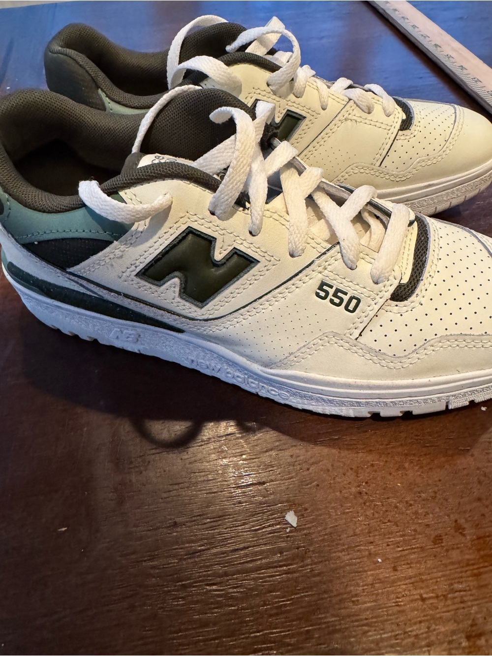 New Balance 550 White with Dark Green Accent Sneakers